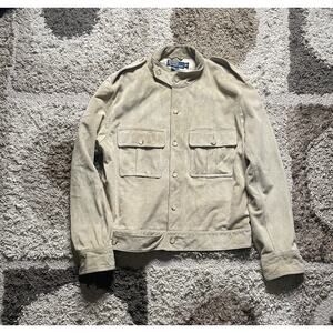 Polo Ralph Lauren Suede Military Jacket Men’s L Beige Band Collar Button Pockets